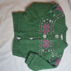GAP Green Fair Isle Knit Cardigan with Pink Accents